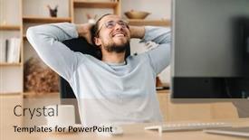  Presentation with joyful - Slide set having image-of-joyful-bearded-programmer background and a coral colored foreground