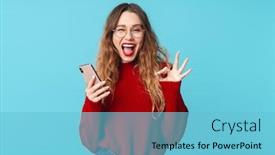  Presentation with joyful - Colorful slide set enhanced with image-of-joyful-caucasian-woman backdrop and a light blue colored foreground