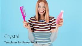  Presentation with shampoo - Audience pleasing presentation design consisting of image-of-joyful-charming-girl backdrop and a arctic colored foreground