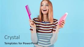  Presentation with shampoo - Presentation design enhanced with image-of-joyful-charming-girl background and a light blue colored foreground
