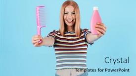  Presentation with shampoo - Audience pleasing theme consisting of image-of-joyful-charming-girl backdrop and a arctic colored foreground