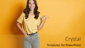  Presentation with joyful - Presentation theme having image-of-joyful-charming-woman background and a gold colored foreground