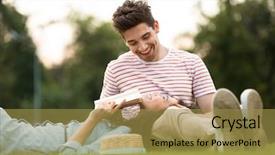 Presentation with man and woman - Cool new presentation theme with image of joyful couple man backdrop and a gold colored foreground