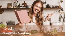  Presentation with joyful - Colorful PPT theme enhanced with image-of-joyful-cute-woman backdrop and a coral colored foreground