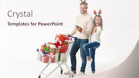  Presentation with family shopping - PPT theme featuring image-of-joyful-family-holding background and a sky blue colored foreground