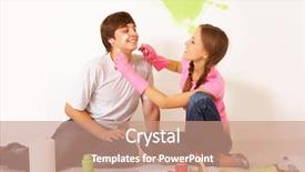  Presentation with improvement - Amazing PPT theme having image of joyful girl painting lad s face with green color while having fun during improvement of flat backdrop and a coral colored foreground