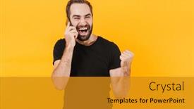  Presentation with basic - Cool new presentation with image-of-joyful-man-wearing backdrop and a gold colored foreground