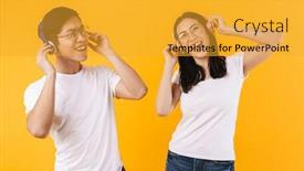  Presentation with yellow music - Audience pleasing slide deck consisting of image-of-joyful-multinational-couple backdrop and a gold colored foreground