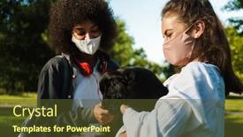  Presentation with face masks - Presentation theme with image-of-joyful-nice-student background and a tawny brown colored foreground