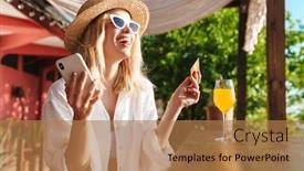  Presentation with cocktail bar - Presentation design enhanced with image-of-joyful-nice-woman background and a coral colored foreground