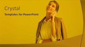  Presentation with formal - Slides having image-of-joyful-pretty-woman background and a gold colored foreground