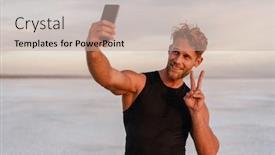  Presentation with peace - Cool new theme with image-of-joyful-sportsman-gesturing backdrop and a coral colored foreground