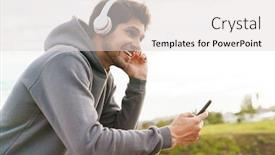  Presentation with railing - Colorful slide set enhanced with image-of-joyful-sportsman-using backdrop and a light gray colored foreground