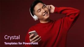  Presentation with joyful - Colorful presentation design enhanced with image-of-joyful-young-asian backdrop and a wine colored foreground