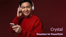  Presentation with joyful - Audience pleasing slide set consisting of image-of-joyful-young-asian backdrop and a wine colored foreground