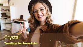  Presentation with joyful - Slides featuring image-of-joyful-young-woman background and a tawny brown colored foreground