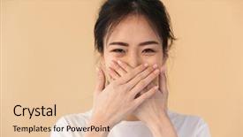  Presentation with chinese - Presentation featuring image of joyous chinese woman background and a  colored foreground