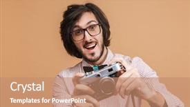  Presentation with beige art retro - PPT layouts having image of joyous man 20s background and a coral colored foreground