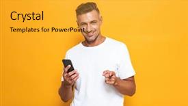  Presentation with yellow - Presentation design enhanced with image of joyous man 30s background and a  colored foreground