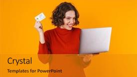  Presentation with skin care natural yellow - Beautiful slide deck featuring image of joyous woman 20s backdrop and a gold colored foreground