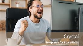  Presentation with winner - Amazing presentation design having image-of-laughing-programmer-man backdrop and a coral colored foreground