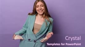  Presentation with purple wall - Colorful presentation design enhanced with image-of-laughing-woman-posing backdrop and a violet colored foreground