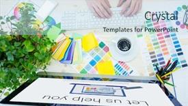  Presentation with composite - Colorful PPT theme enhanced with image of let us help backdrop and a sky blue colored foreground