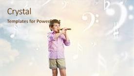  Presentation with flute - PPT theme with image of little cute boy playing on flute against cloudy background background and a cream colored foreground