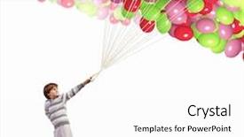  Presentation with balloons - PPT theme with image of little cute boy holding bunch of colorful balloons background and a white colored foreground