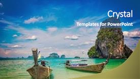  Presentation with krabi - Audience pleasing slides consisting of image of long tail boat backdrop and a teal colored foreground