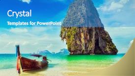  Presentation with krabi - Theme with image of long tail boat background and a teal colored foreground