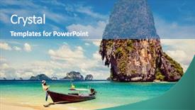  Presentation with krabi - Amazing PPT layouts having image of long tail boat backdrop and a teal colored foreground