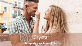  Presentation with wall street - Amazing slide deck having image of lovely blonde couple in summer clothes smiling and flirting together while standing against wall on city street backdrop and a coral colored foreground