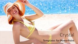  Presentation with seashore - Audience pleasing slides consisting of image-of-luxurious-woman backdrop and a coral colored foreground