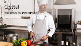  Presentation with restaurant kitchen - Beautiful PPT theme featuring chiefs - image of male chief backdrop and a  colored foreground