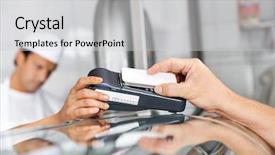  Presentation with butchery - PPT theme featuring image of male customer pay background and a light gray colored foreground