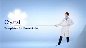  Presentation with health - Amazing PPT theme having laptop she is leaning arms backdrop and a coral colored foreground