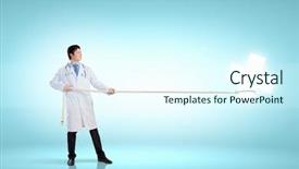  Presentation with health - Audience pleasing slide deck consisting of image of male doctor pulling backdrop and a cool aqua colored foreground