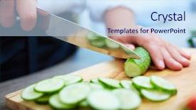  Presentation with cutting board - Slides with healthy workplace - image of male hand background and a sky blue colored foreground