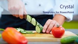  Presentation with cucumbers - Slide deck with cutting cucumbers on wooden board background and a sky blue colored foreground