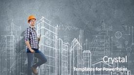  Presentation with building - Presentation theme enhanced with image of man engineer against building project sketch background and a gray colored foreground