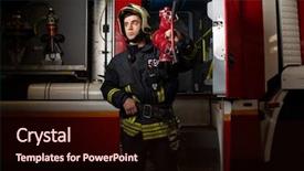  Presentation with fire station - PPT theme featuring image of man firefighter background and a wine colored foreground