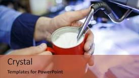  Presentation with milk bottle and milk glass - PPT theme having image of man with glass background and a red colored foreground