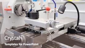  Presentation with precision metal machining by vertical - Slide set having image of metal-working machine background and a  colored foreground