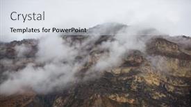  Presentation with green mountains - Beautiful slide deck featuring image of mountains with green vegetation smoke above tops backdrop and a sky blue colored foreground