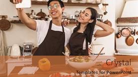  Presentation with multicultural - Colorful PPT theme enhanced with image-of-multicultural-couple-smiling backdrop and a red colored foreground