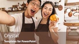  Presentation with multicultural - Amazing slide deck having image-of-multicultural-excoted-couple backdrop and a tawny brown colored foreground