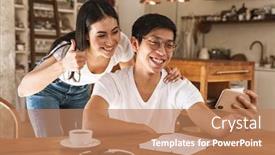  Presentation with multicultural - PPT theme featuring image-of-multicultural-smiling-couple background and a coral colored foreground