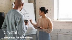  Presentation with coworkers - PPT layouts enhanced with image-of-multiethnic-young-female background and a gray colored foreground