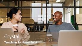  Presentation with coworkers - PPT theme consisting of image-of-multiethnic-young-female background and a coral colored foreground